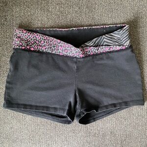 PINK Victoria's Secret Black Yoga Booty Shorts with Pink Leopard Accents